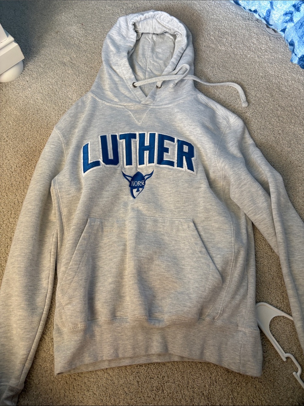 Signature Grey Pullover Hoodie with Blue Luther Logo